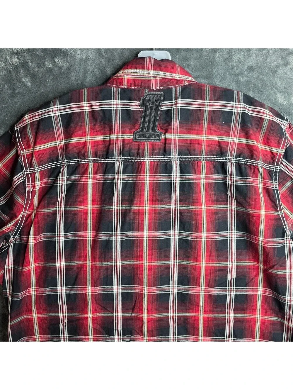 Harley Davidson Men's Red and Black Plaid Short Sleeve Snapped, Siz 2XL